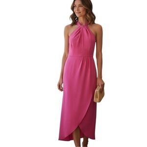 Julia Jordan Knot-Neck Tulip-Hem Midi Dress‎ Women's, Color Pink, Size 8